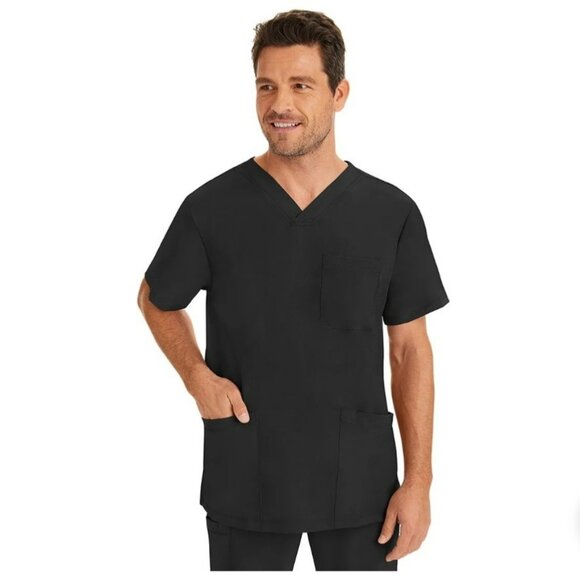 HH Works Healing Hands Scrub Shirt Men 2XL Black Style 2590 Matthew Short Sleeve - Picture 1 of 11